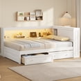 thumbnail image 1 of Noble House Full Wood Daybed with Storage Shelves,2 Drawers USB & LED Charging,White, 1 of 14