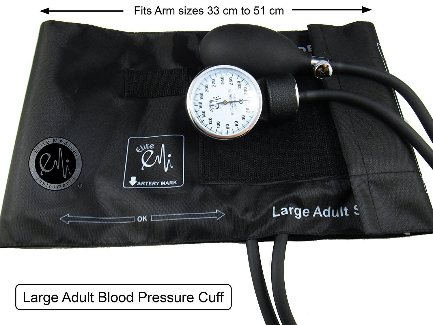 EMI EBL-430 Sprague Rappaport Stethoscope and Large Adult Manual Aneroid Sphygmomanometer Blood Pressure Cuff - Black