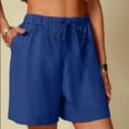 thumbnail image 3 of Costeam Womens Crinkle Linen Blend Casual Shorts Dual Side Square Patch Hand Pockets Adjustable Drawstring Elastic High Waist Loose Relaxed Mid Thigh Lightweight Breathable Summer Short Pants, 3 of 8