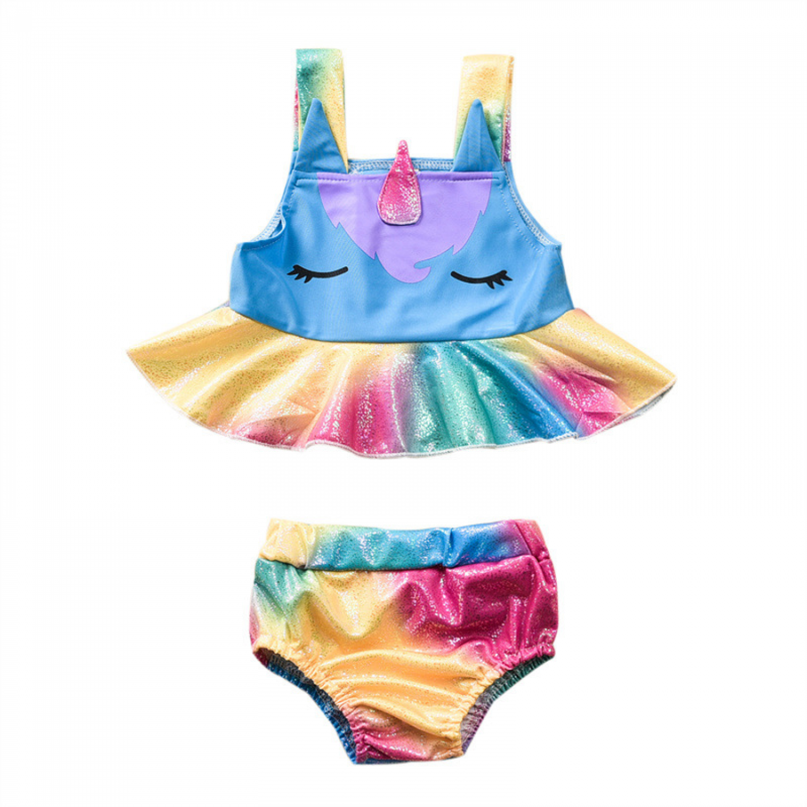 AVEKI Girls Unicorn Swimsuit Bathing Suits Girl Ruffled Tankini Bikini