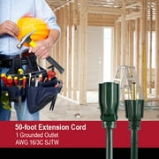 Hyper Tough 50 Ft 16AWG 3-Prong Green Single Outlet Outdoor Extension Cord, 13 Amps