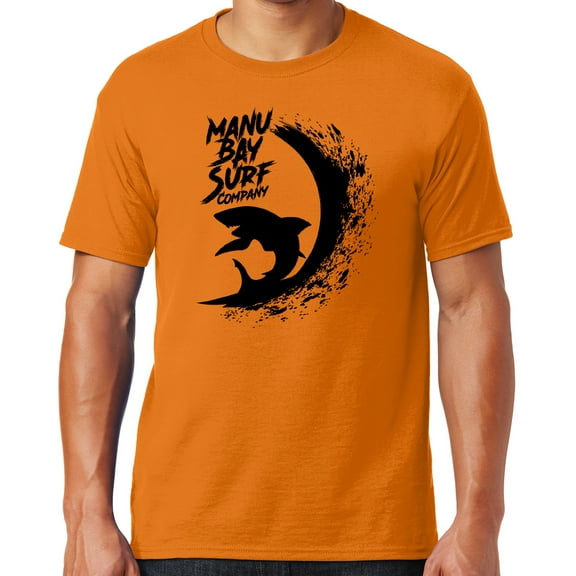 Mens Manu Bay Surf Company BLACK SURFING SHARK T-shirt, 5XL Tennessee Orange