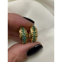 1.50Ct Round Natural Vintage Emerald Hoop Earrings 14K Yellow Gold Plated