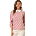 thumbnail image 1 of Disfraz de Halloween para mujer Polka Dots Contraste Peter Pan Collar Top 3/4 Mangas Blusa Camisa Rosa oscuro M, 1 of 5