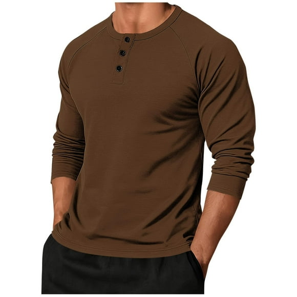 cfhntfmh Men's Long Sleeve Henley Shirts Casual Solid Color Crew Neck Button T-Shirt Basic Tee Tops Fall Fashion Clothes
