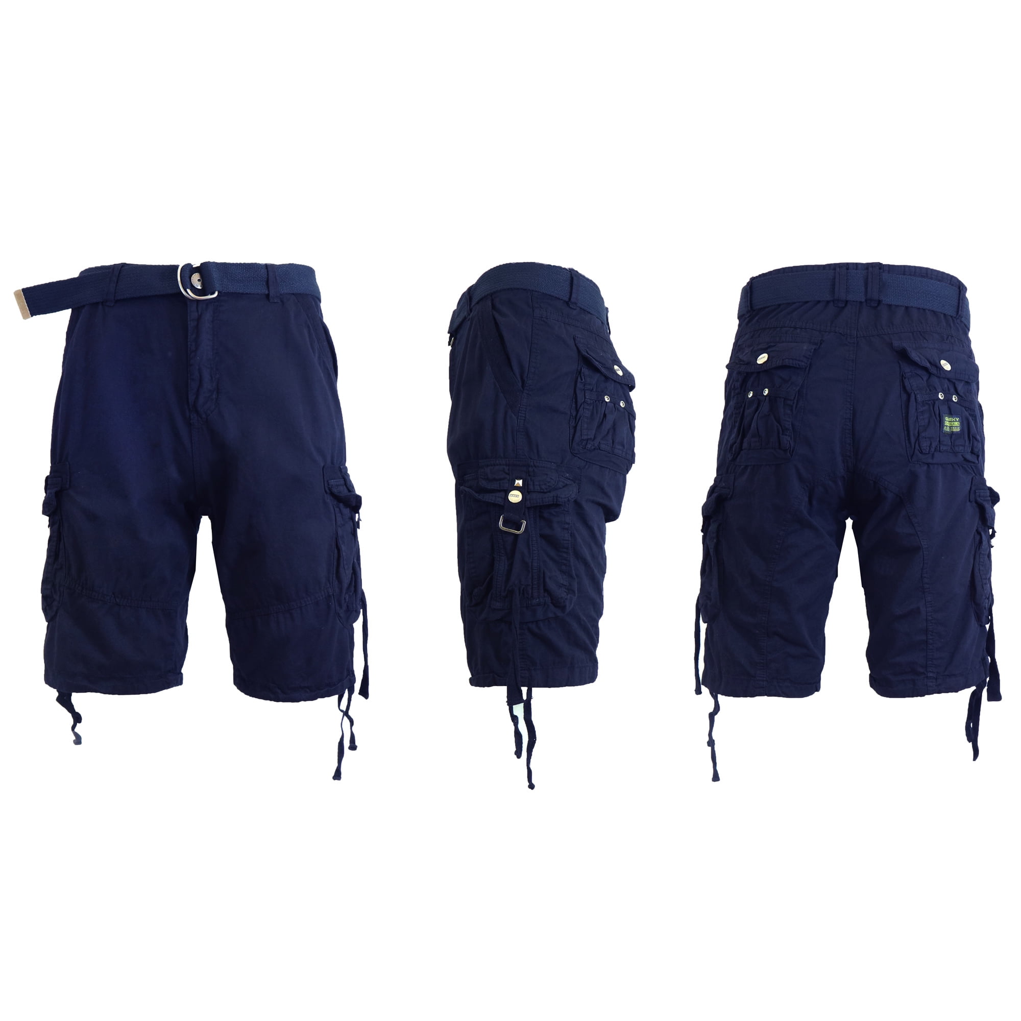 Men's Belted Cargo Shorts 100 Cotton Distressed Washed Style