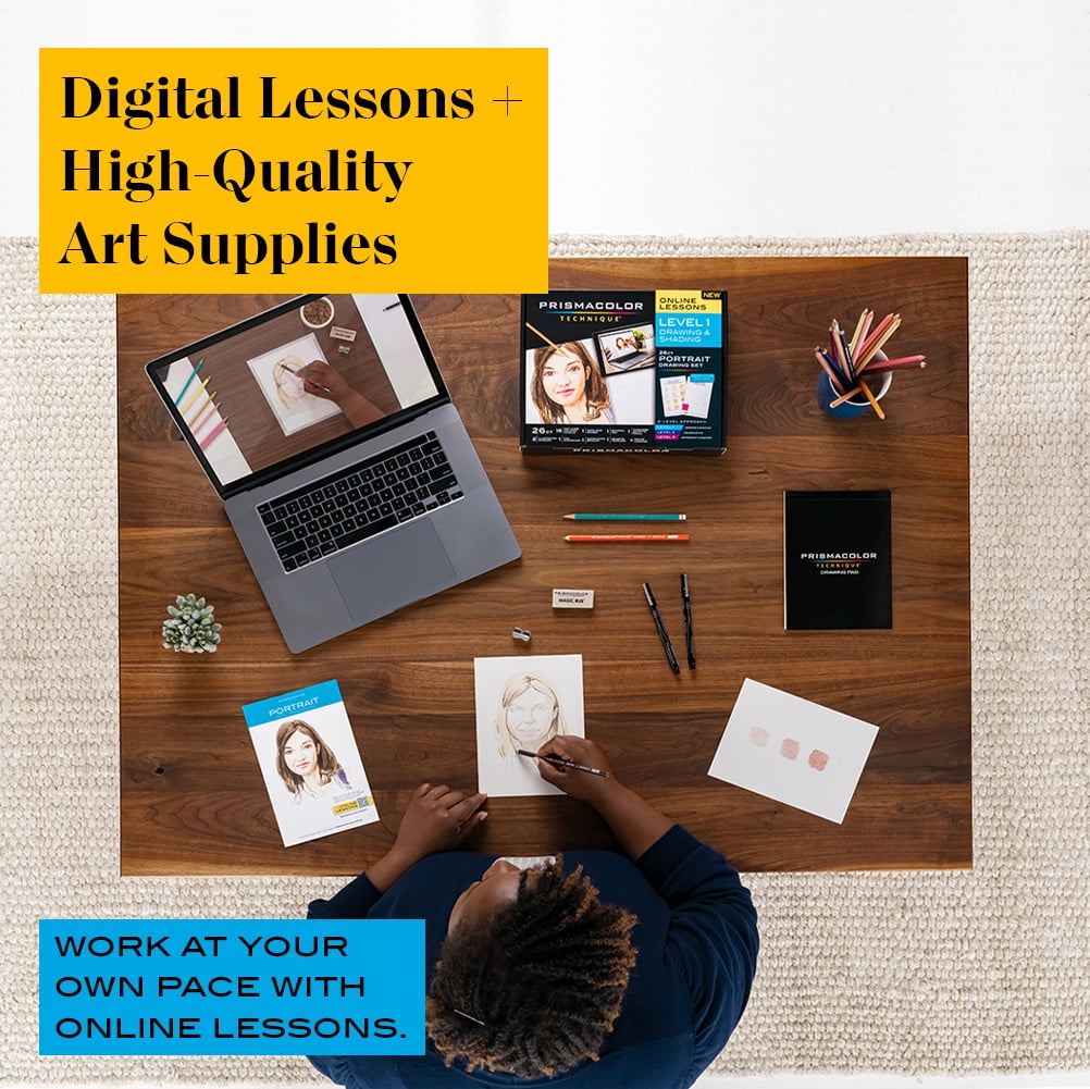 Prismacolor Technique, Art Supplies and Digital Art Lessons, Portrait Drawing Set for Beginners, Level 1, 26 Count