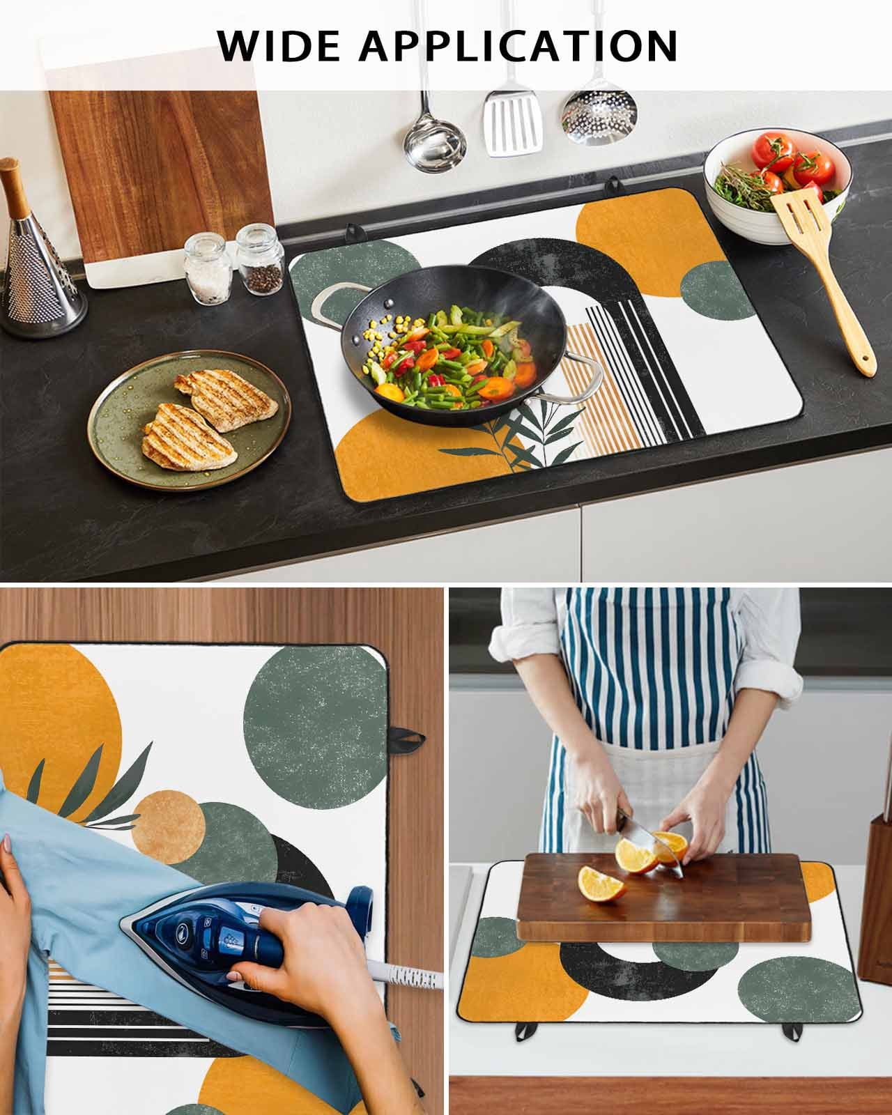 nqOlkjepod Large Induction Cooktop Protector Mat 24"x21", Boho Middle Century Stove Top Covers for Electric Stove, Abstract Orange Geometric Botanical Stove Burner Cover Mats, Glass Top Stove Cover