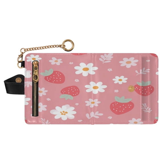 Small Wallet For Women Bifold Leather Pocket Coin Credit Card Holder With RFID Blocking Strawberry