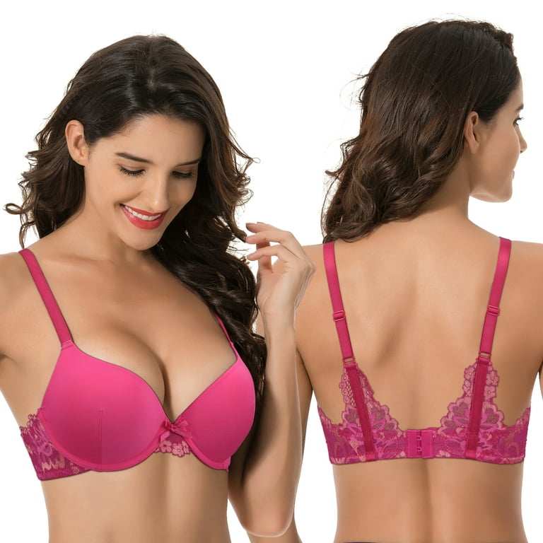 Women Push up Bra Cup Size of Underwear Gathered Lady Bra Thin Women Breast  Pair Plus Medium Bra (Hot Pink, 48)