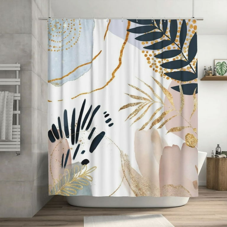 Boho Shower Curtain Gold Shower Curtain Mid Century Abstract