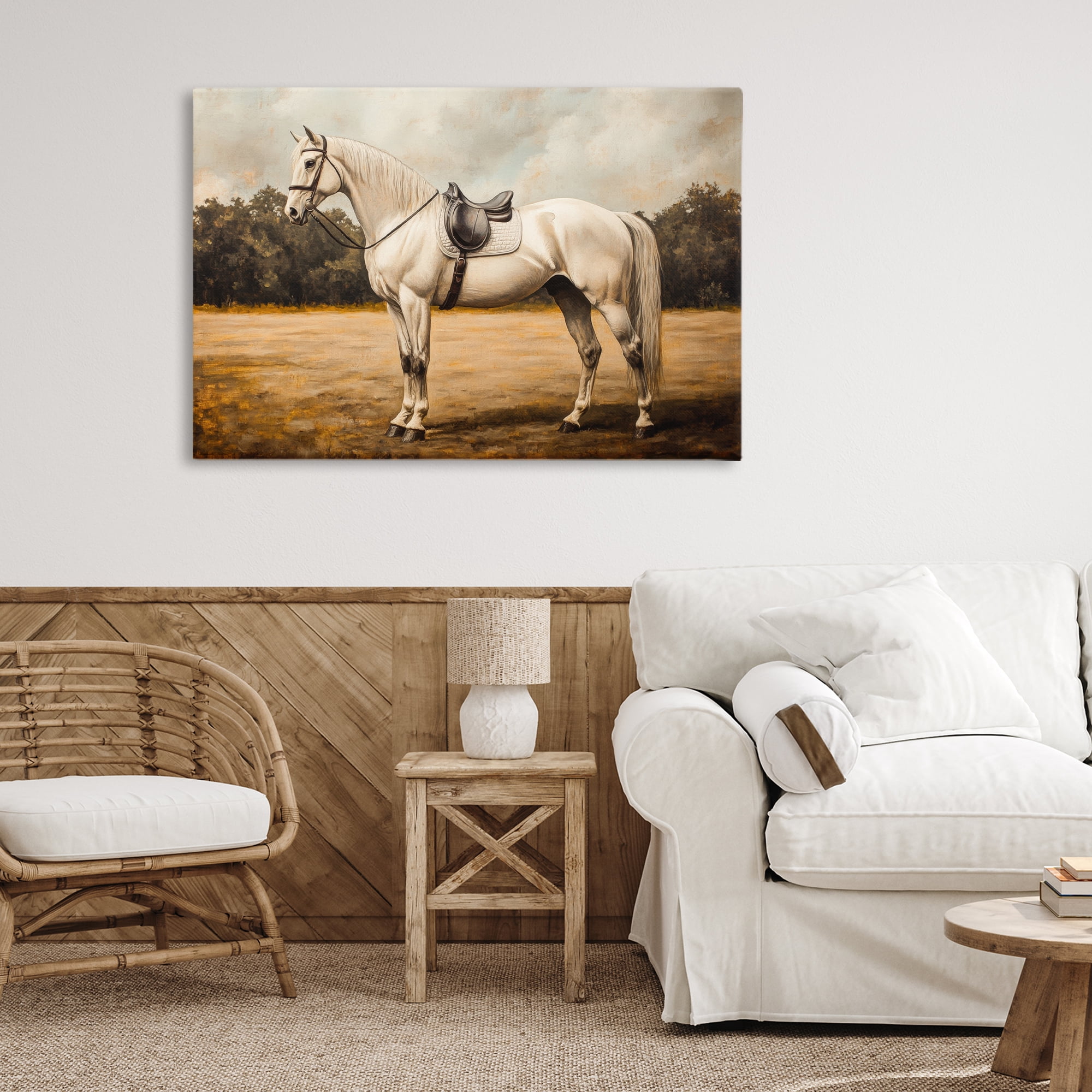 Stupell Industries White Mare with Saddle Canvas Wall Art, design by Petal Prints Design