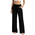thumbnail image 3 of Women Soft Knit Wide Leg Pants Sevevn Elastic Drawstring High Waist Loose Fit Trousers With Side Pockets, Assorted Solid Colors For Lounging Sleepwear And Daily Casual Home Outfits, 3 of 7