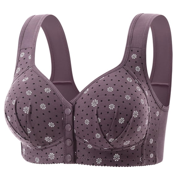 Aofany Front Closure Bras for Women Plus Size Full Coverage No Underwire Bras for Seniors Wireless Front Close Push up Bras with Back Support Everyday Bras, 36B/C-50B/C