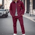 thumbnail image 2 of RUTAYY Men's Outfits Solid Color Long Sleeve Solid Color Jacket and Pants with Drawstring Pocket Casual Breathable Vacation Beach Clothing Sets, 2 of 4