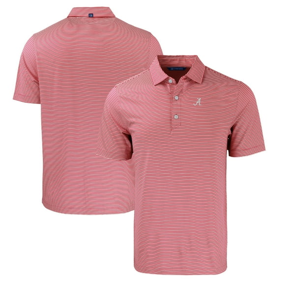 Men's Cutter & Buck Crimson/White Alabama Crimson Tide Forge Eco Double Stripe Stretch Recycled Polo