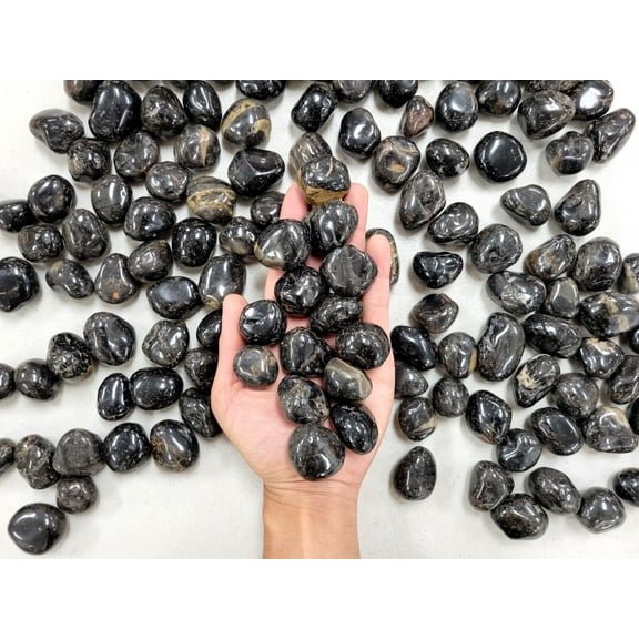 TUMBLED BLACK ONYX CRYSTAL STONES 1" to 2" MEDIUM SIZE GEMSTONES BULK POLISHED