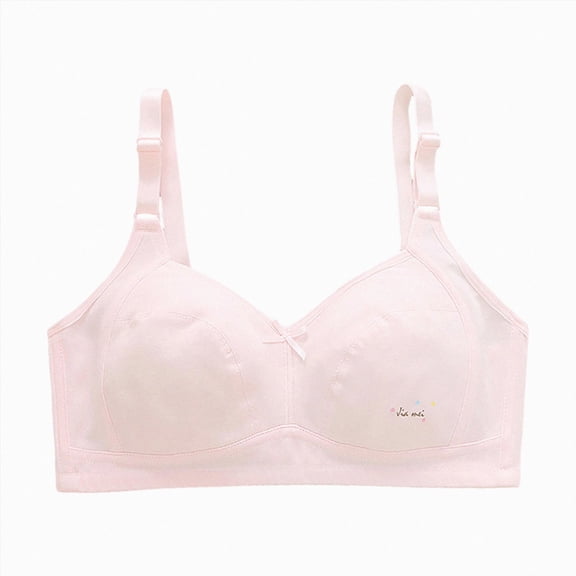 WUANDIXFA Bras for Teenagers Training Bras for Girls Wireless Teen Bras Lightly Padded Cotton Bra Adjustable Straps,Pink,11-12 Years