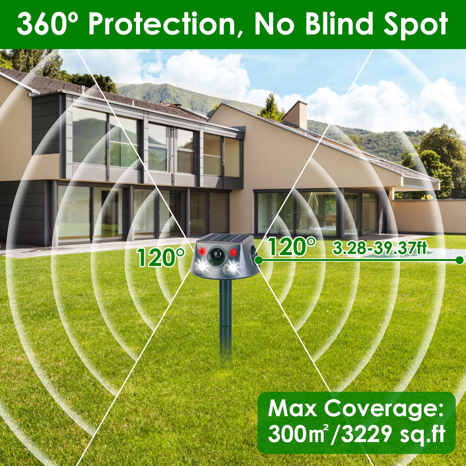 Imountek Solar Animal Repeller Ultrasonic Mole Snake Squirrel Repellent with 3 Modes Motion Sensor