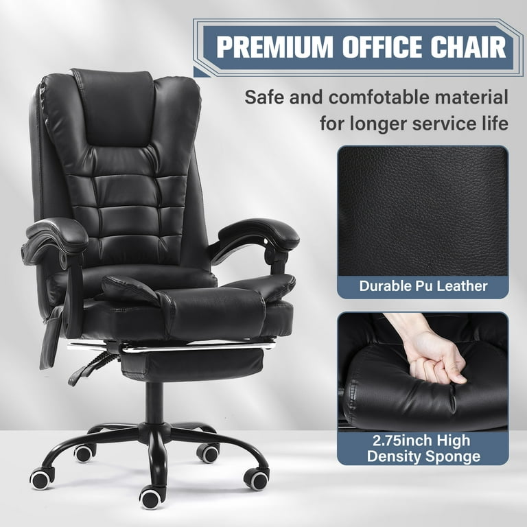 Hoffree Black Leather Ergonomic Executive Office Chair Adjustable