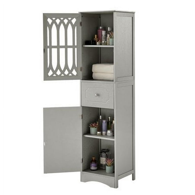 Merax Slim Tall Bathroom Storage Cabinet with Adjustable Shelf, Drawer and  2 Doors, Freestanding Linen Tower, 16.5 L x 14.2''W x 63.8''H, White