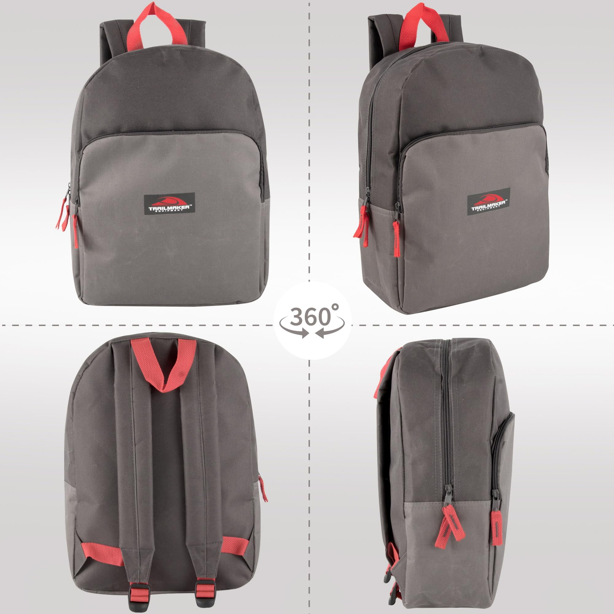 15 Inch Classic Solid Color Backpack with Front Zippered Pocket for Commuting and Travel in Gray & Charcoal