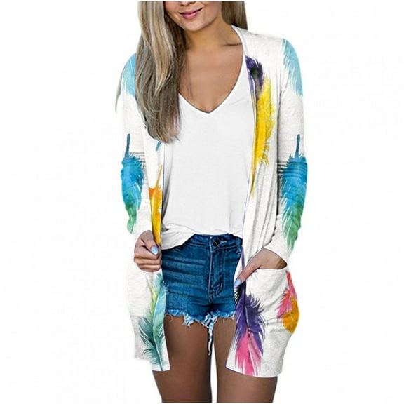 Honeeladyy Women's jacket,Women's Printing Long Sleeve Casual Tops Blouse With Pocket Cardigan Outwear