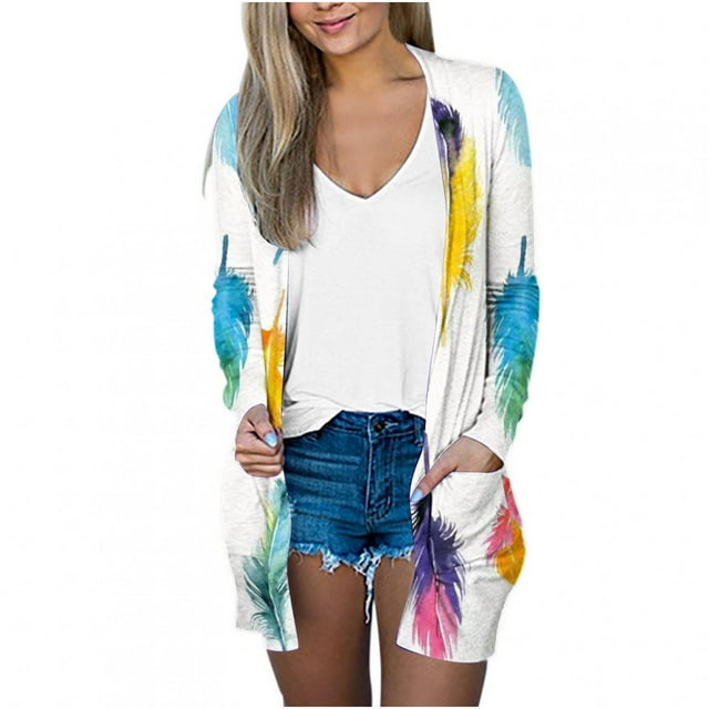 CEHVOM Blouse Décontractée à Manches Longues Imprimée pour Femme avec Poche Cardigan Manteau Liquidation