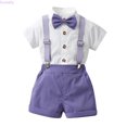 thumbnail image 2 of Kureaily Toddler Boys Short Sleeve Solid T Shirt Tops Suspenders Shorts Child Kids Gentleman Outfits 5-6 Years, 2 of 5