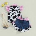 thumbnail image 4 of Gupgi 1-6 Ans Filles 2 Pcs Imprimé Vache Col Rabattu Manches Volantes Hauts+shorts en Denim avec Ceinture, 4 of 8