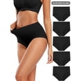 thumbnail image 1 of Conjunto de 5 bragas básicas de talla grande para mujer, ropa interior suave de cintura alta lisa y elástica media, conjunto de cinco piezas, 1 of 5