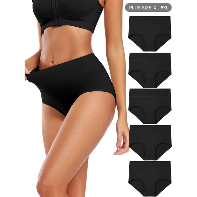 Conjunto de 5 bragas básicas de talla grande para mujer, ropa interior suave de cintura alta lisa y elástica media, conjunto de cinco piezas