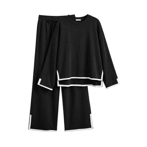 UVN Outfits Sets for Women Casual 2 Piece Lounge Sets Fall Long Sleeve Tops and Wide Leg Pants Tracksuits Pajamas Sets with Pockets