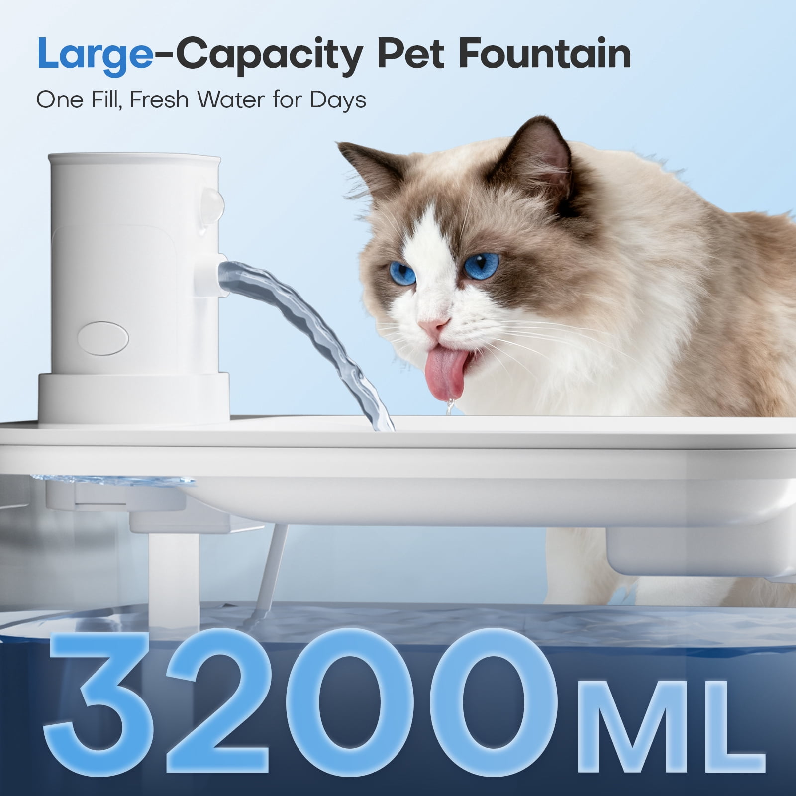 HUTACT 3.2L Wireless Cat Water Fountain, 4000mAh Pet Water Fountain Rechargeable, Stainless Steel Tank, 3-Mode Quiet Pet Water Bowl with 3 Filters for Cats Dogs
