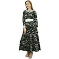 thumbnail image 2 of Bimba Printed Casual Women's Ankle Length Black Cotton Flared A-line Dress - 4, 2 of 4