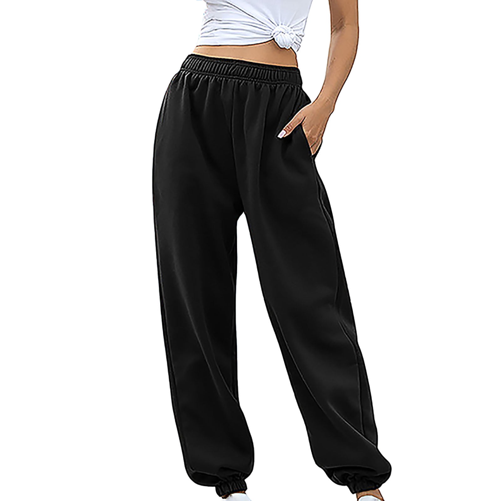  XBTCLXEBCO Womens Wide Leg Sweatpants Elastic Waist Drawstring  Athletic Joggers Side Slit Baggy Lounge Sweat Pants Fall Trousers (#B  Black, S) : Clothing, Shoes & Jewelry