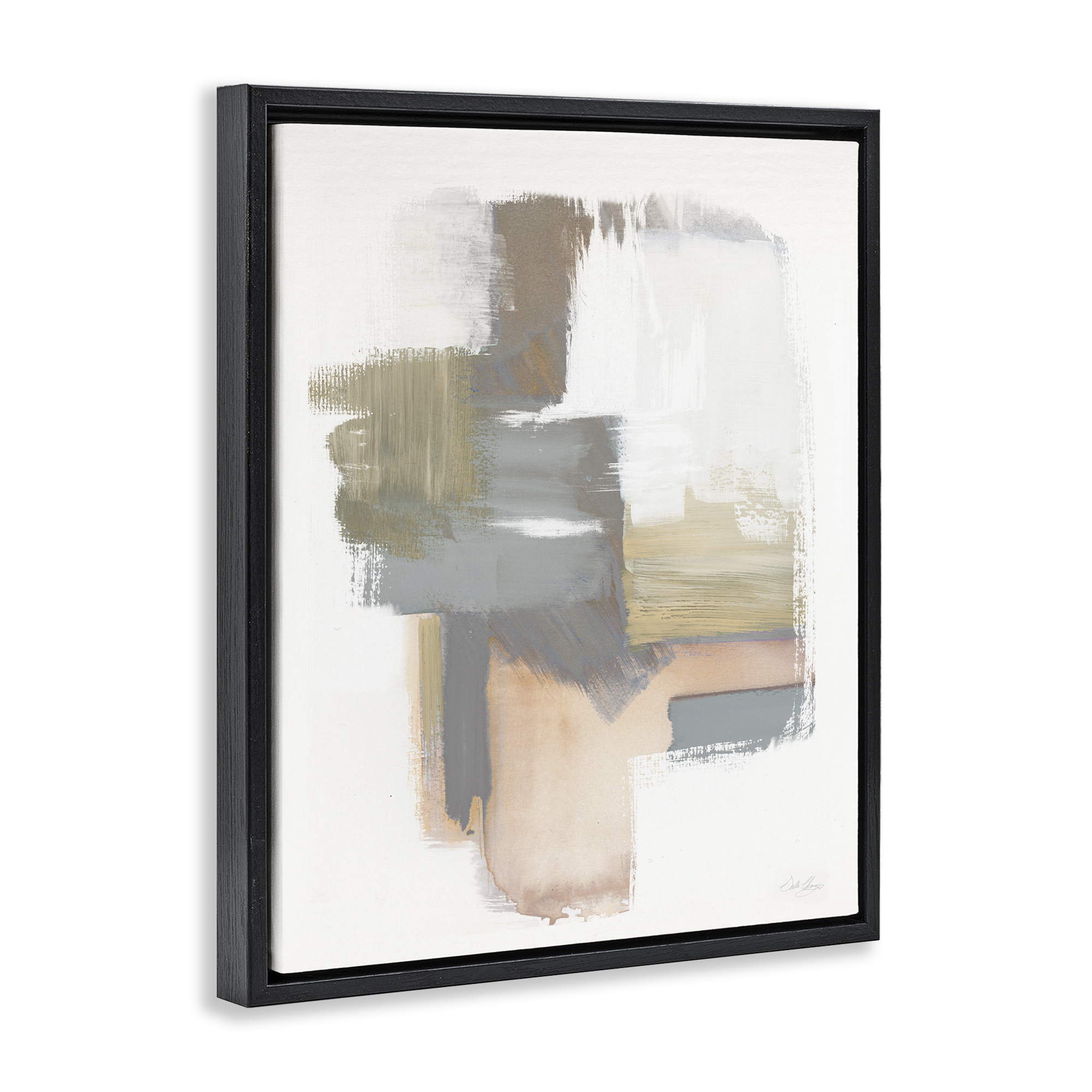 Stupell Industries Distorted Paint Strokes Abstract Painting Black Floater Framed Canvas Art Print Wall Art, 25 x 31