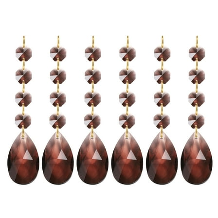 Uxcell Teardrop Crystal Chandelier Pendants Beads, 6 Pack 120mm Length 38mm Prisms Parts Beads Dark Brown