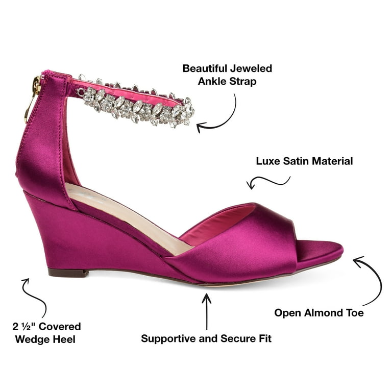 Journee Womens Connor Back Heel Zip Gemstone Ankle Strap Wedge