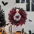 thumbnail image 4 of HOBLOC 22" Halloween Wreath with Lights, Black Twig Wreath with Scary Skull and Spider, Artificial Halloween Party Decorations for Front Door Indoor Outdoor Wall Window Porch, 4 of 6