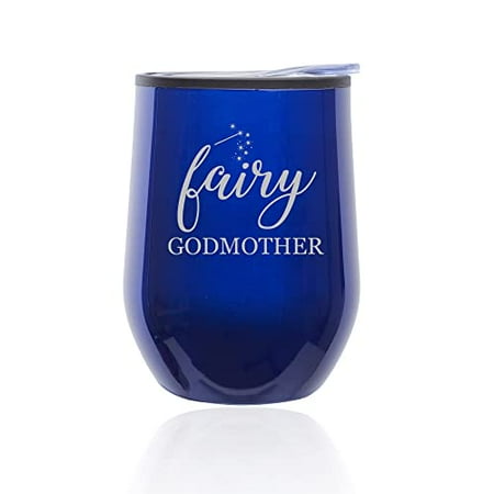 

Stemless Wine Tumbler Coffee Travel Mug Glass with Lid Fairy Godmother (Blue)