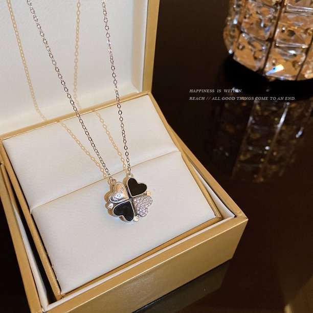Collar de acero de titanio con trébol de cuatro hojas y múltiples usos para mujer, diseño de sentido de alto nivel, luz, lujo, amor, corazón, cadena de clavícula, collar de moda