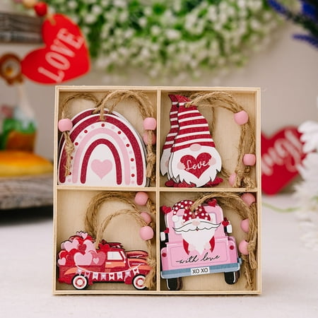 

Hot Sale Valentine s Day Hanging Decorations Wooden Hanging Home Atmosphere Decoration Props Creative Heart Shape 4 Grid Boxed