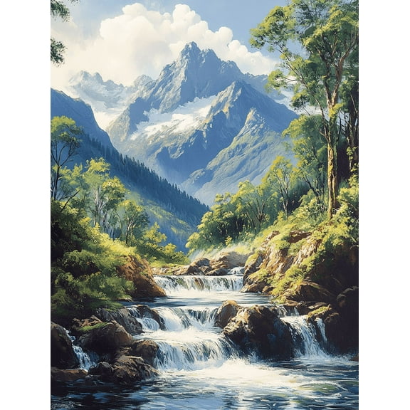 Mountain Waterfall Canvas Print/Wall Art， Suitable for Living Room，Bathroom， and Hotel Decoration.