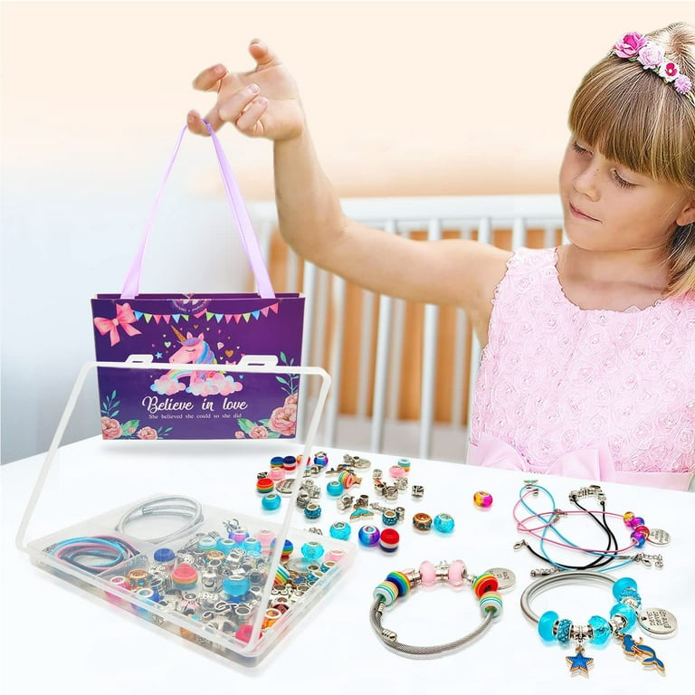 Goyunwell Charm Bracelet Making Kit Bead Jewelry Making Set Unicorn Mermaid Craft Gift for Little Girl Kid Multi-Colors, Girl's, Size: Box : 15.8*14.3