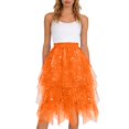 thumbnail image 2 of Women's Sparkle Tulle Skirt with High Elastic Waist, Glitter Layered A Line Midi Skirt with Irregular Hem, Prom Party Festival Skirt for Carnival, Street Fashion and Birthday Gift Orange XL, 2 of 8