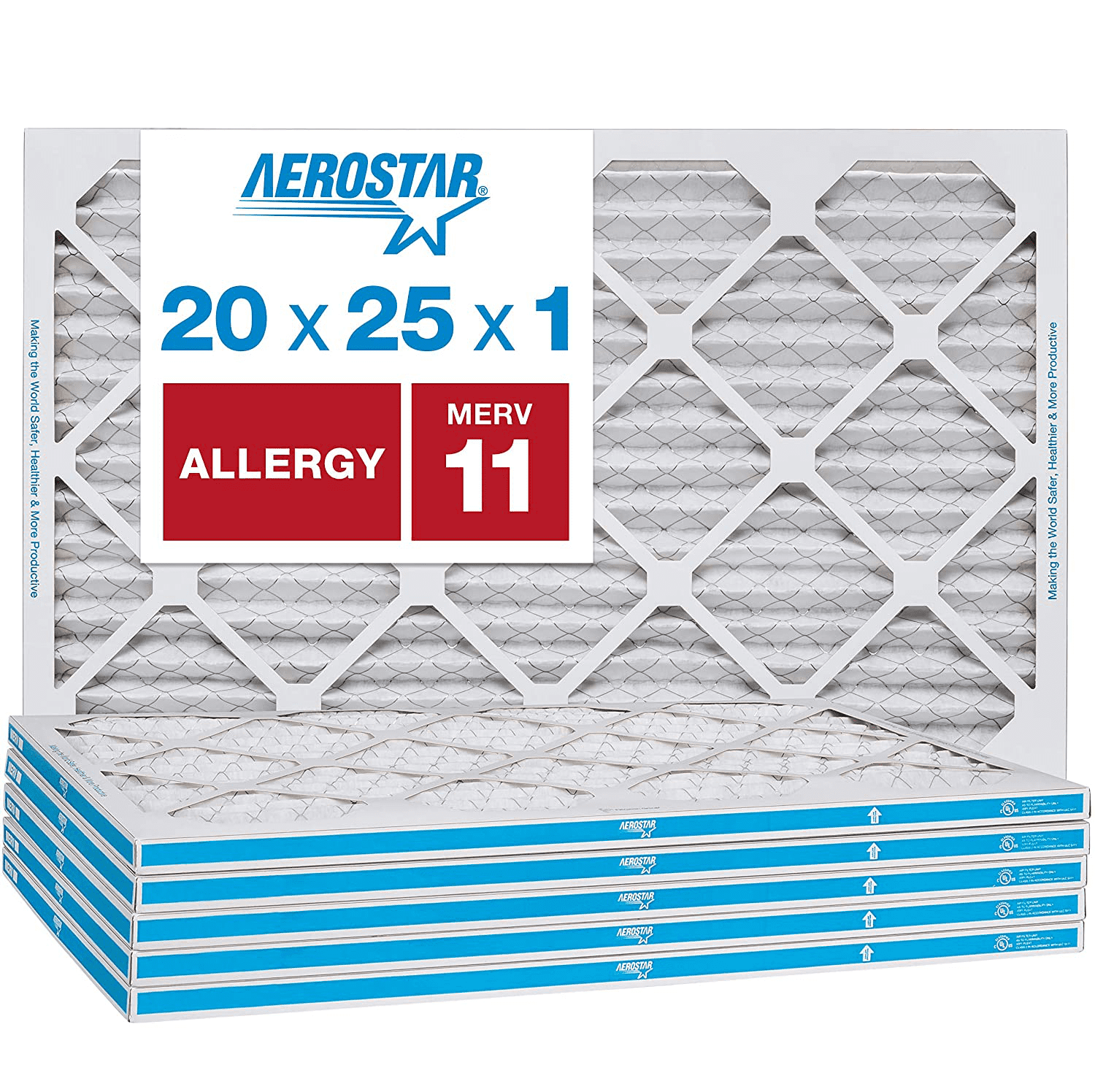 Aerostar Allergen and Pet Dander 12x12x1 MERV 11 Pleated Air Filter Made in the USA Actual Size 11 3/4x11 3/4x3/4 4 Pack 