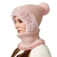 thumbnail image 6 of Women's 3-in-1 Ribbed Knit Hat with Integrated Scarf, Winter Face Mask Beanie, Thermal Ear Flap Trapper Cap, Cold Weather Balaclava Style, Unisex Outdoor Winter Gear - Pink, 6 of 7