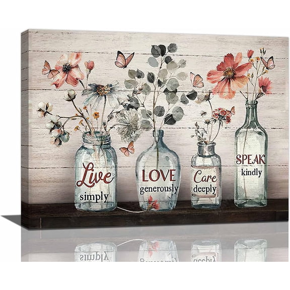 Farmhouse Bathroom Wall Decor Rustic Floral Bathroom Decor Wall Art Bathroom Picture for Wall Country Eucalyptus Leaves Red Flower Painting Canvas Prints Modern Framed Home Decor 16''''x12''''