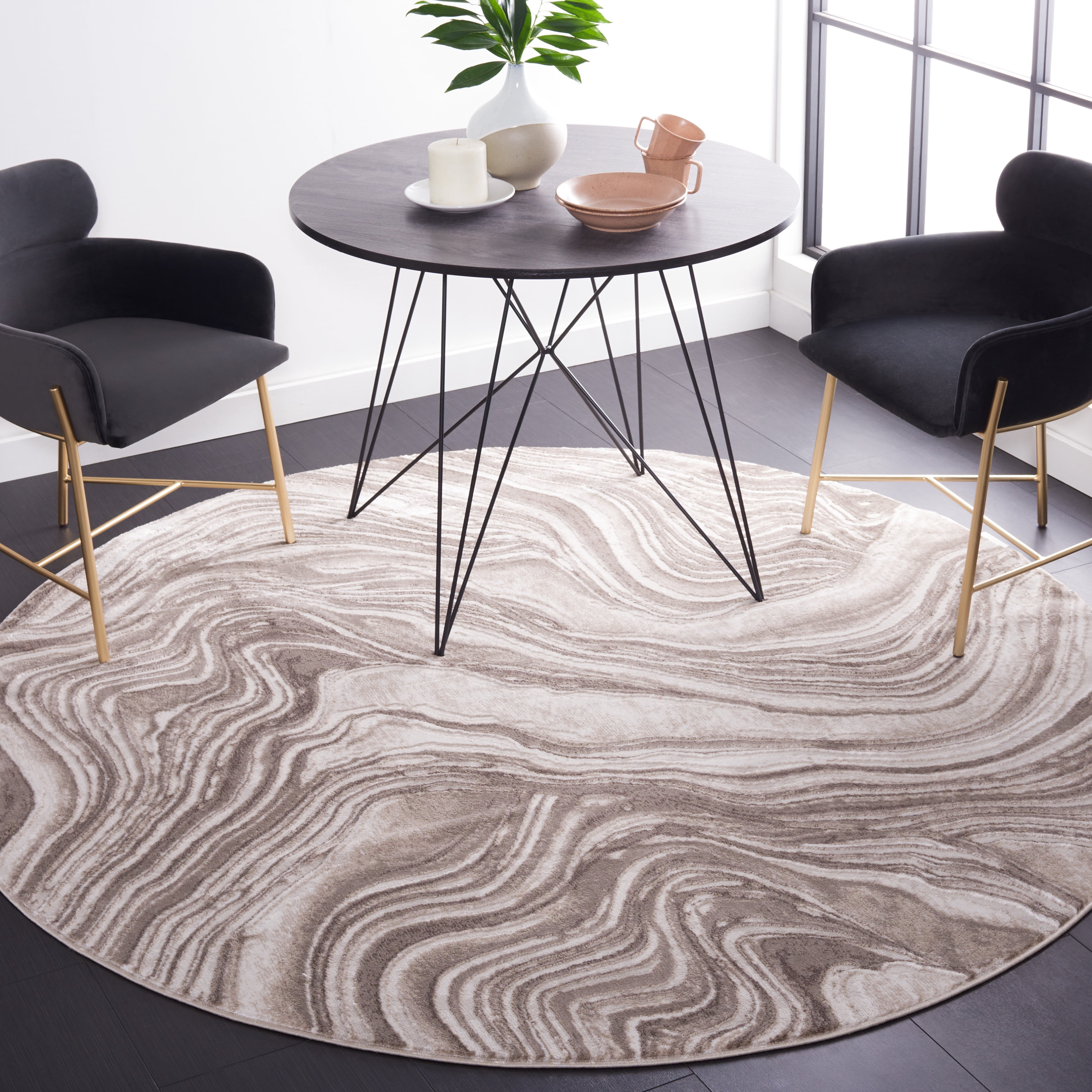 SAFAVIEH Meadow Joey Wavy Marble Area Rug, Beige, 6'7" x 6'7" Round